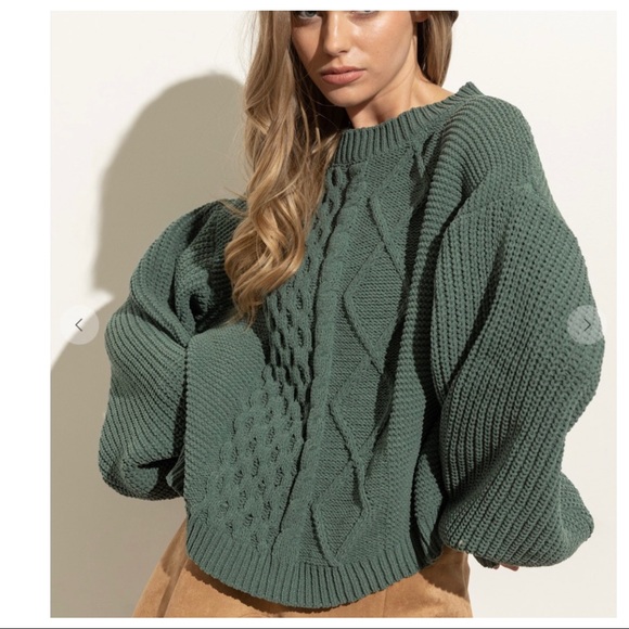 28 Boho Must Have Puff Long Sleeve Cable Sweater Top - Picture 5 of 5